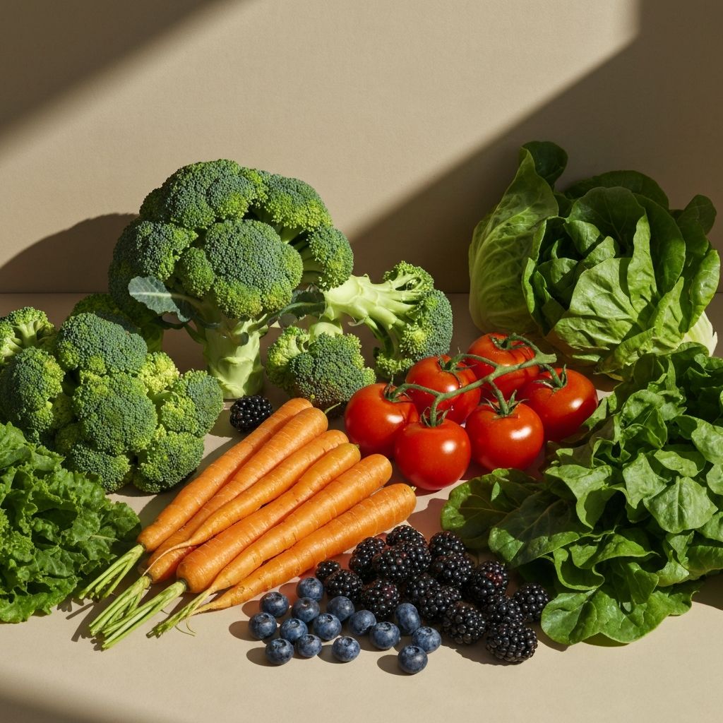 Fresh organic vegetables and fruits arrangement